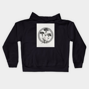 zen circle with sumiE ink carnations Kids Hoodie